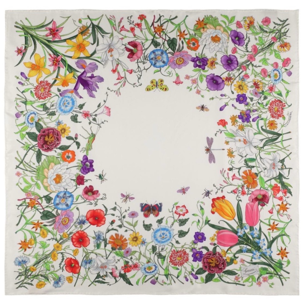 New Authentic Gucci Flora Print Silk Scarf - Picture 2 of 8